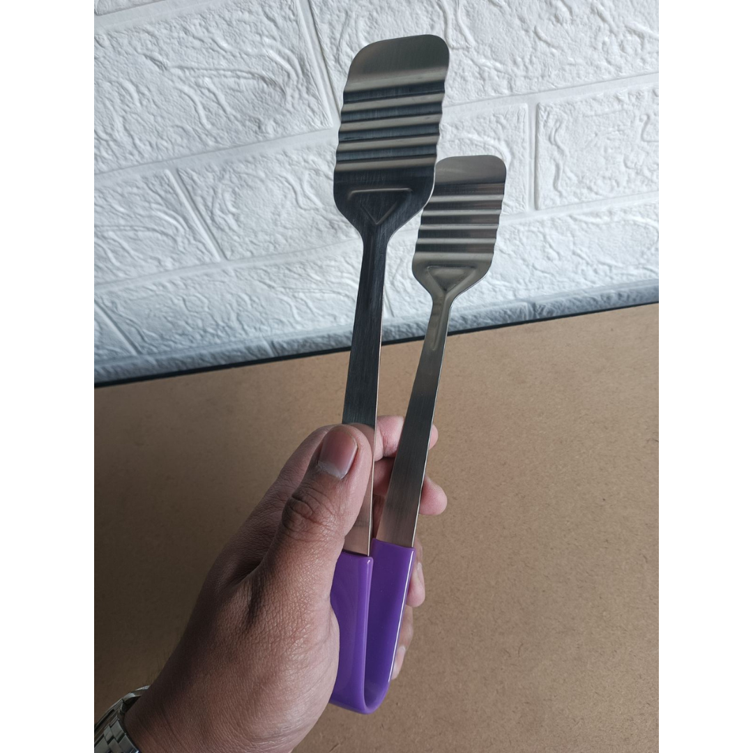 Flat Tongs Arrow Wave 1mm Thick Stainless Steel Colored Handles, 3pcs