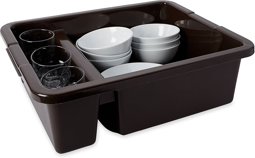 Bussing Box Brown Authentic Rubbermaid with Divider