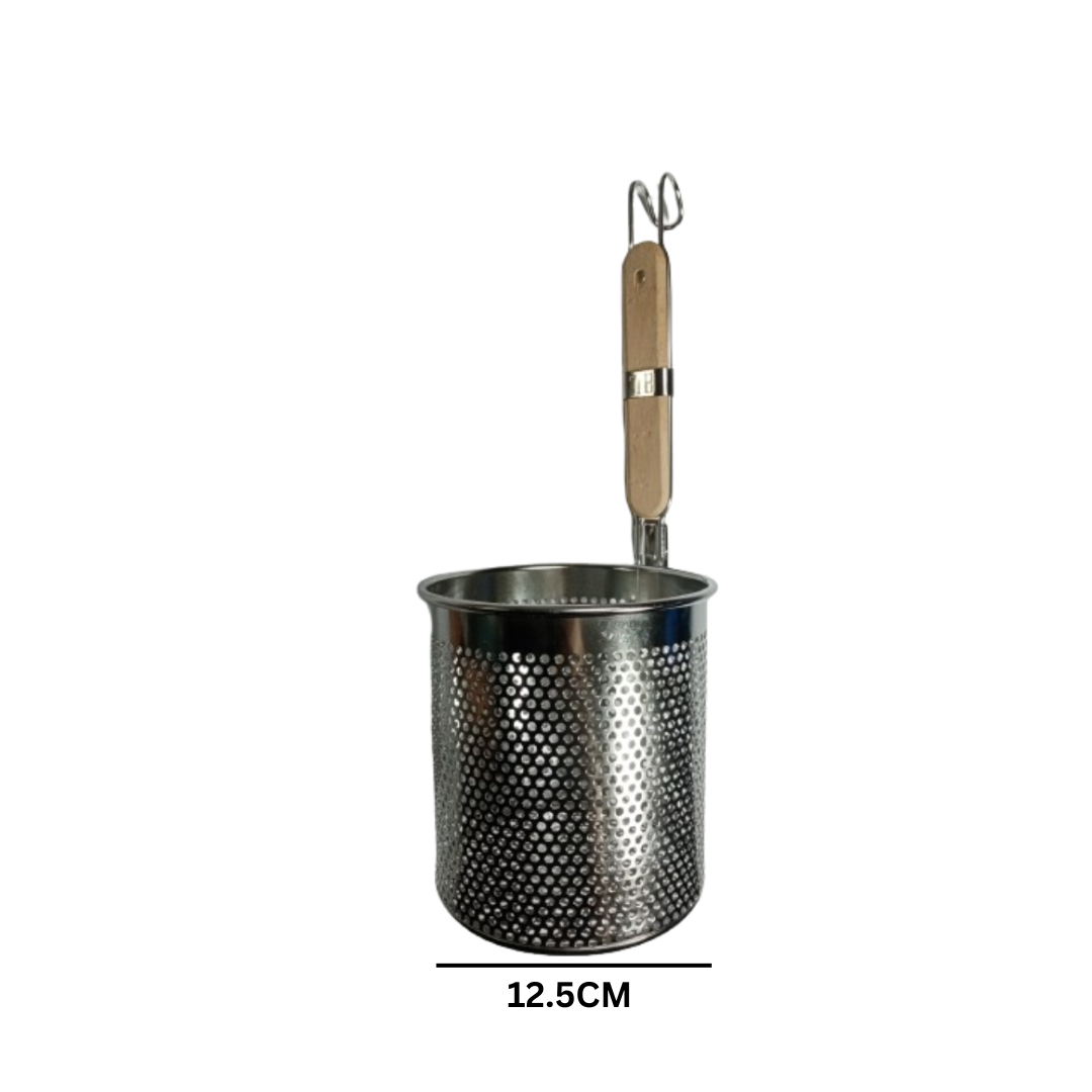 Noodles Strainer 12cm Diameter Perforated Stainless Steel Wooden Handle, 2pcs