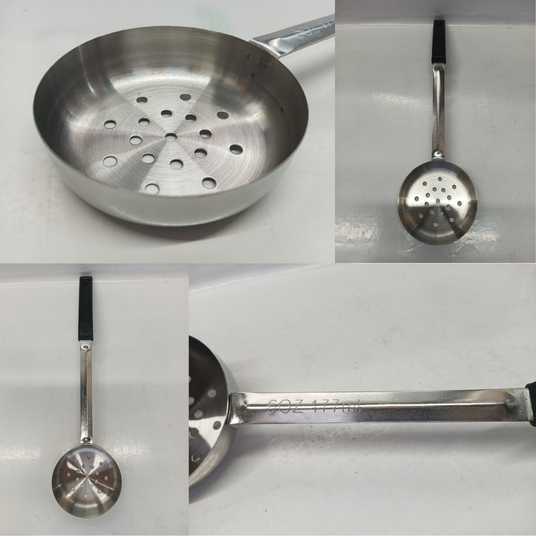 Perforated Spoodle Portion Spoon 6oz Stainless Steel Black Handle