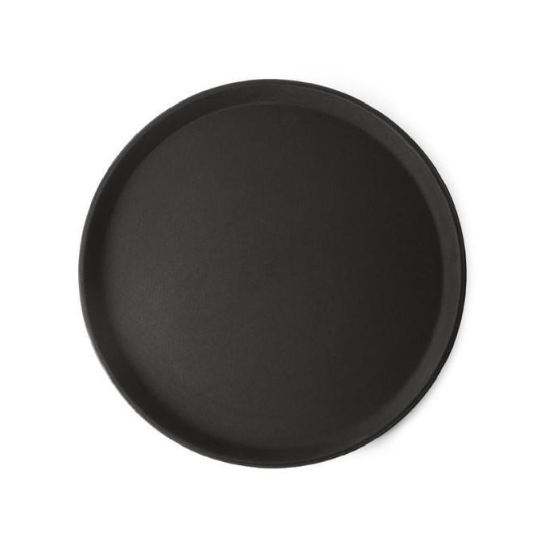 Round Tray Black Rubberized Plastic, 5pcs