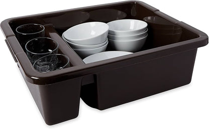 Bussing Box Brown Authentic Rubbermaid with Divider