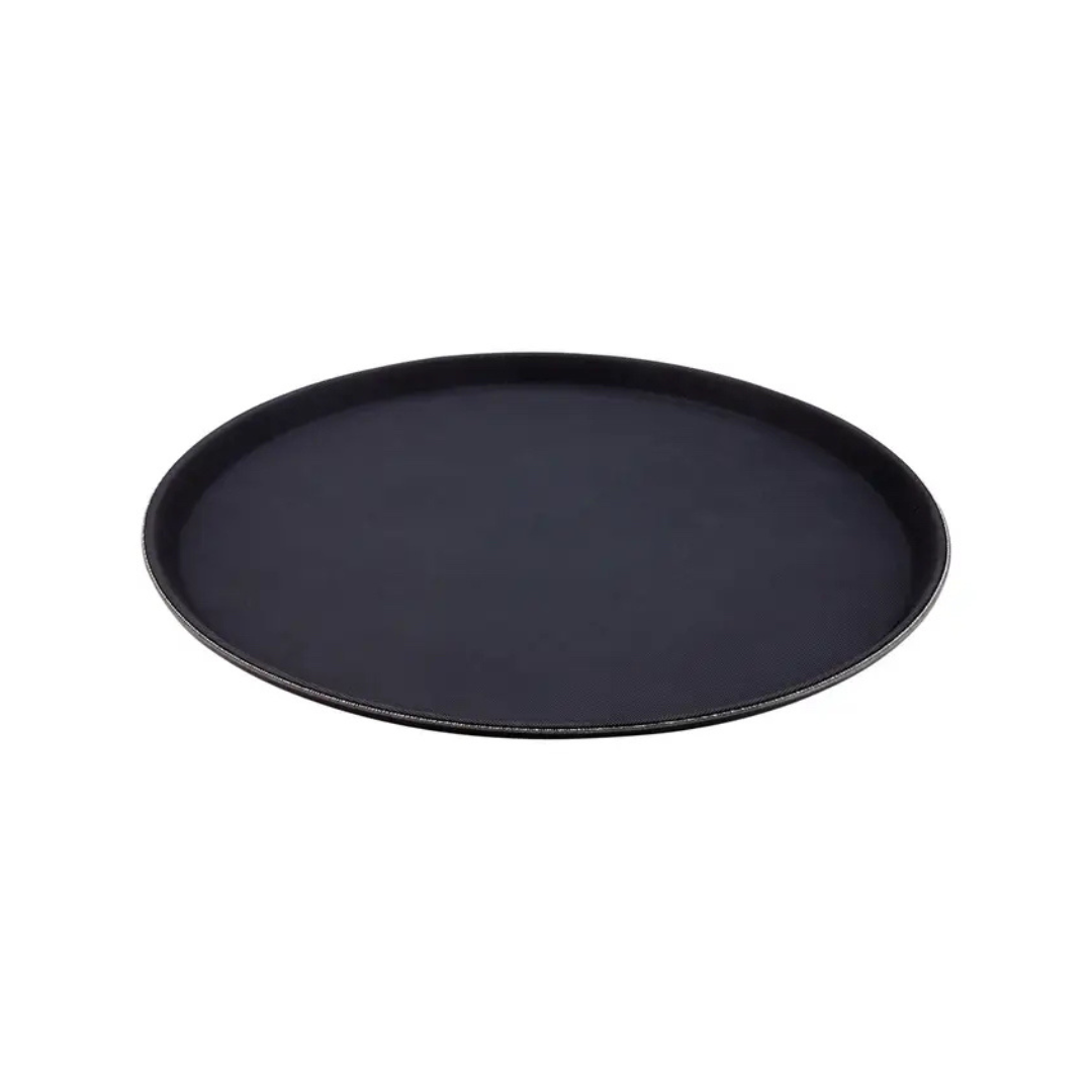 Round Tray Black Rubberized Plastic, 5pcs