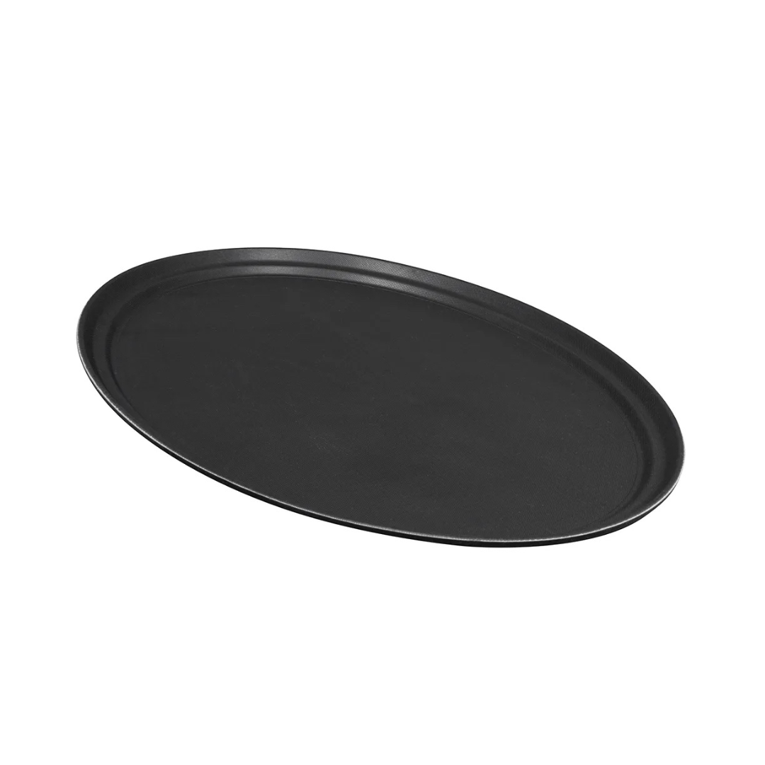 Round Tray Black Rubberized Plastic, 5pcs