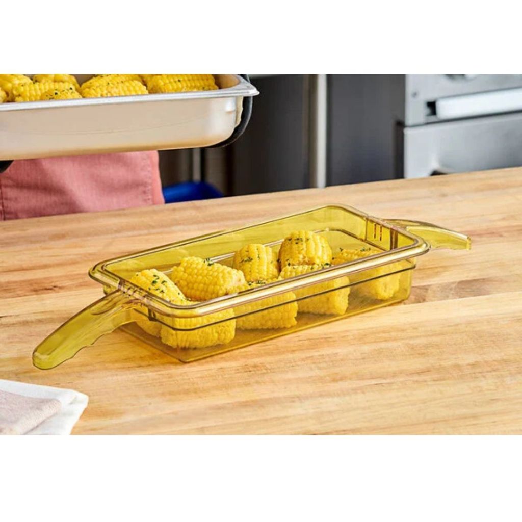 Dual Handle Food Pan 1/3 x 2.5inch Deep Amber Cambro Brand