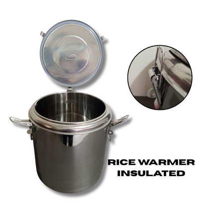 Rice Warmer Insulated Bucket 22L – Stainless Steel with Secure Clamp Lid